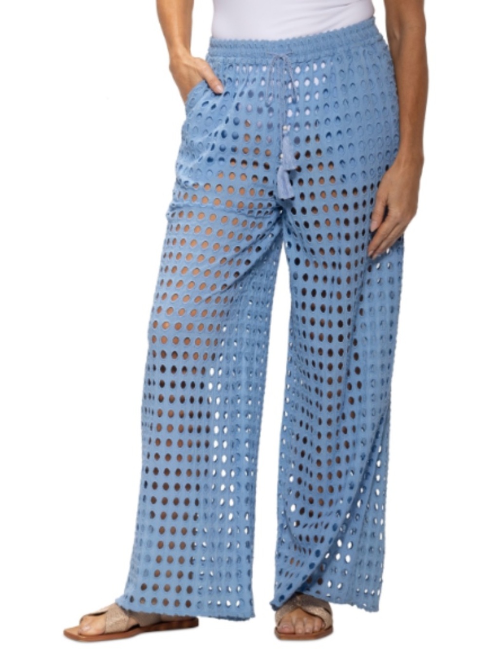 Dotti Women's Cotton Openwork Dot Drawstring-Waist Pants Size M 20029
